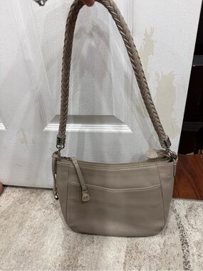 Braided Strap Taupe Leather Shoulder Bag